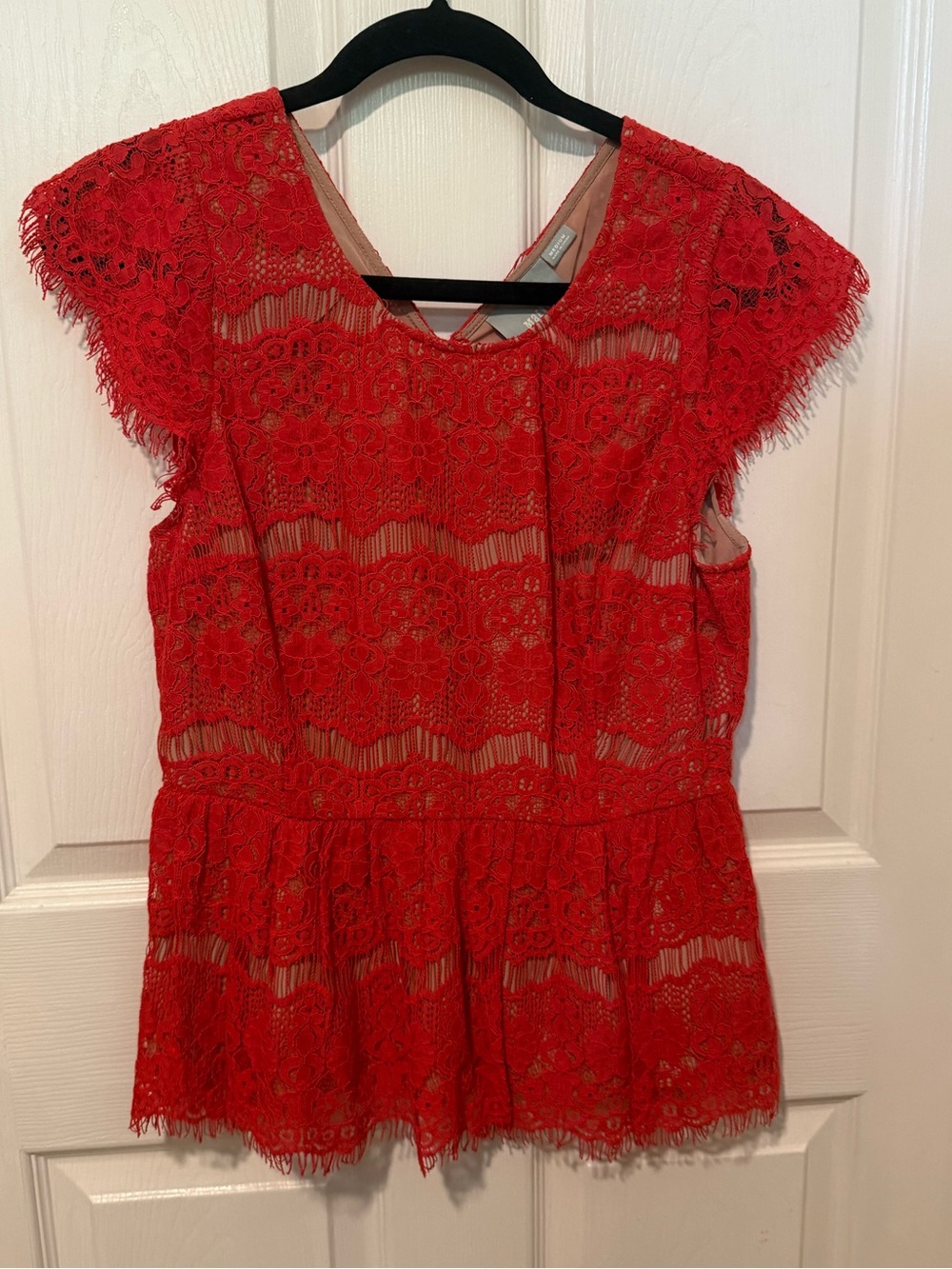 Maeve Katrine Peplum Lace Crochet Cap Sleeve Top size M